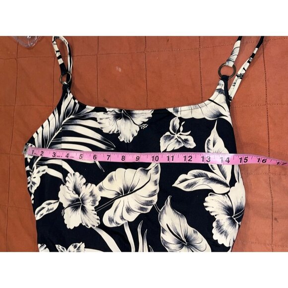 Leilani Black Floral Print One-Piece Adjustable Straps & Ring Accents Women's Sw - Picture 6 of 9